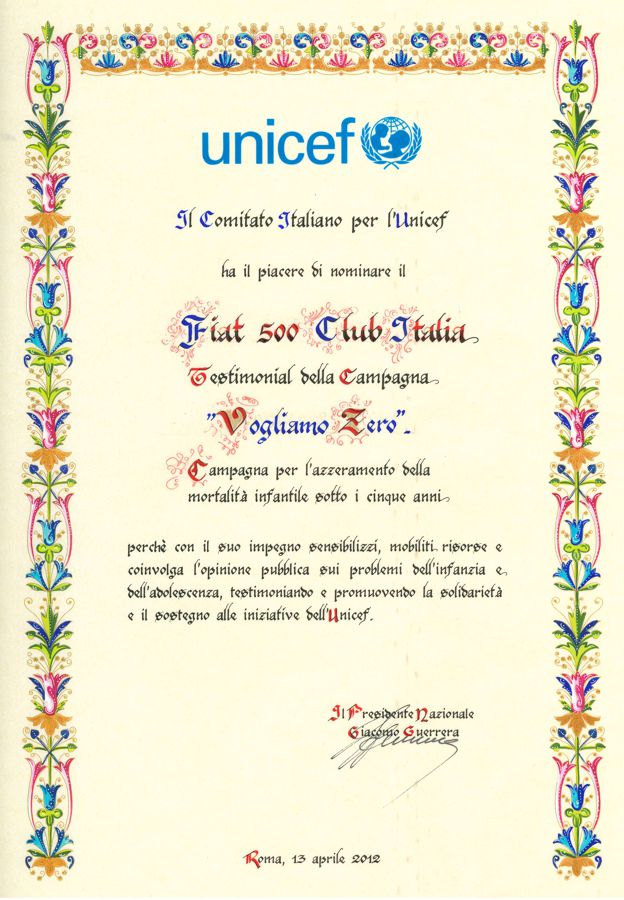 Fiat 500 Club Italia - testimonial Unicef
